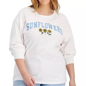 Mad Engine Trendy Plus Size Sunflowers Long-Sleeve T-Shirt